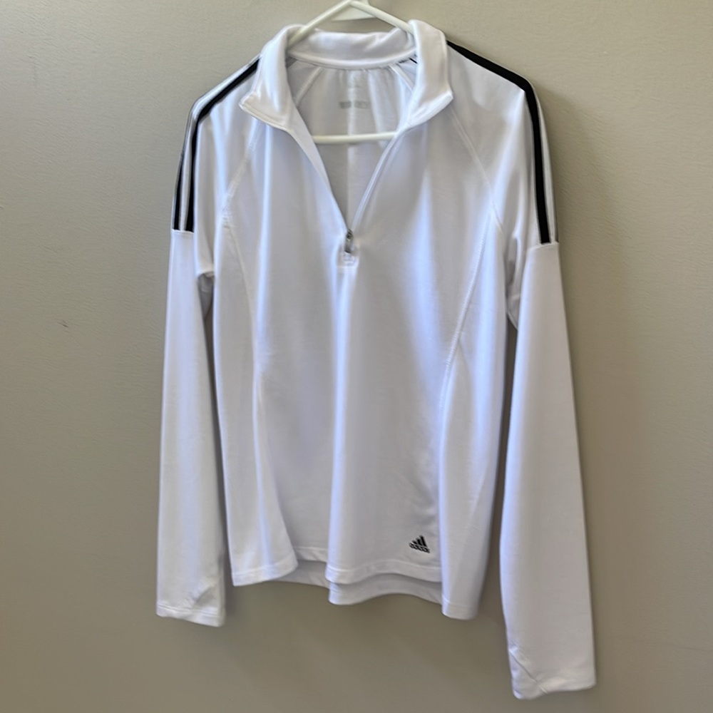 Adidas White Golf Quarter Zip Performance Light Weight Sweatshirt Top Sz M